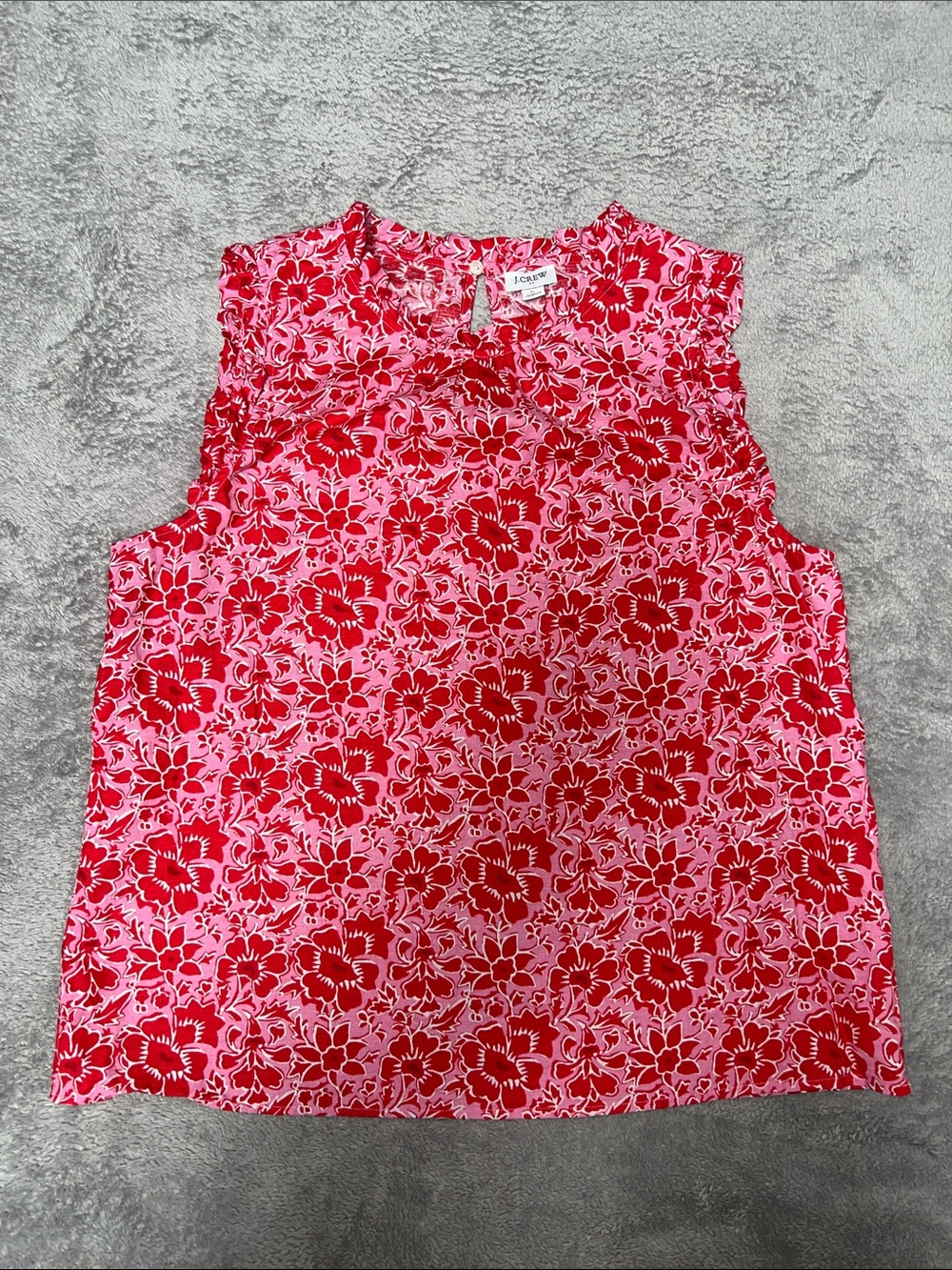 J. Crew Pink & Red Floral Linen Blend Sleeveless Top